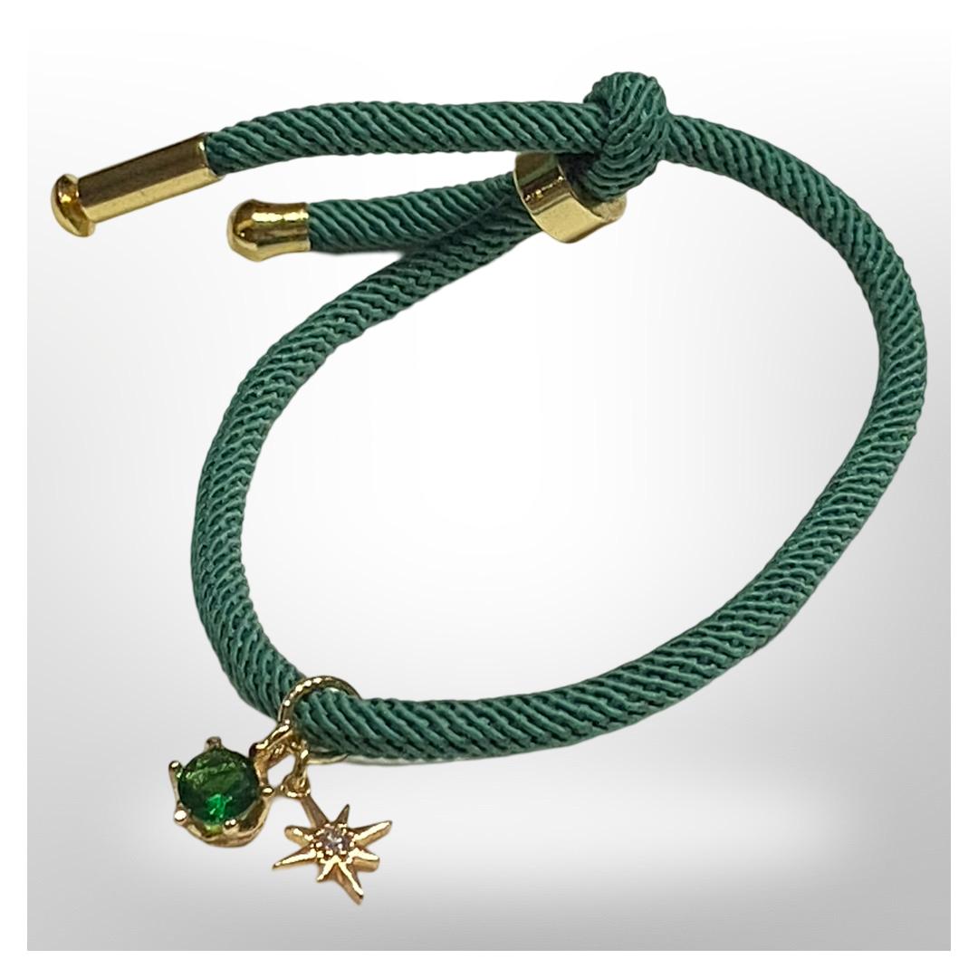 Pulsera Verde Ajustable - Circonita Verde y Punto de Luz