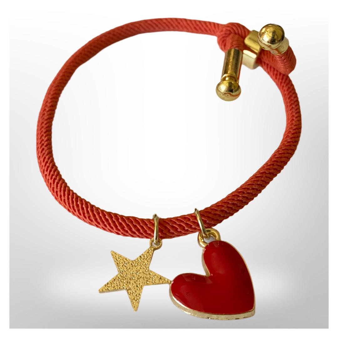 Pulsera Coral Ajustable - Estrella y corazón