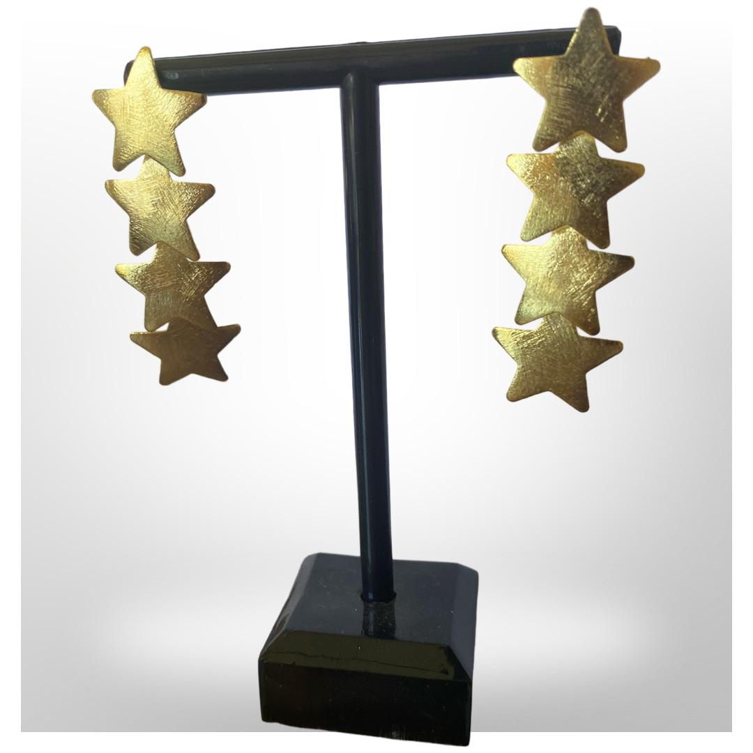 Aros Estrellas Colgantes - Baño de Oro