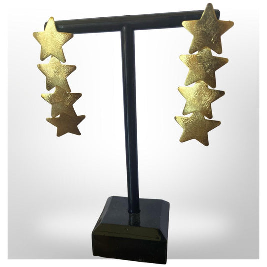 Aros Estrellas Colgantes - Baño de Oro