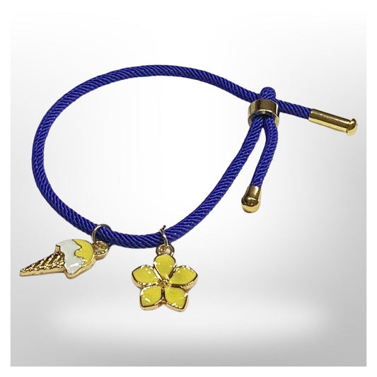 Pulsera Azul Ajustable -  Flor y Cono de Helado