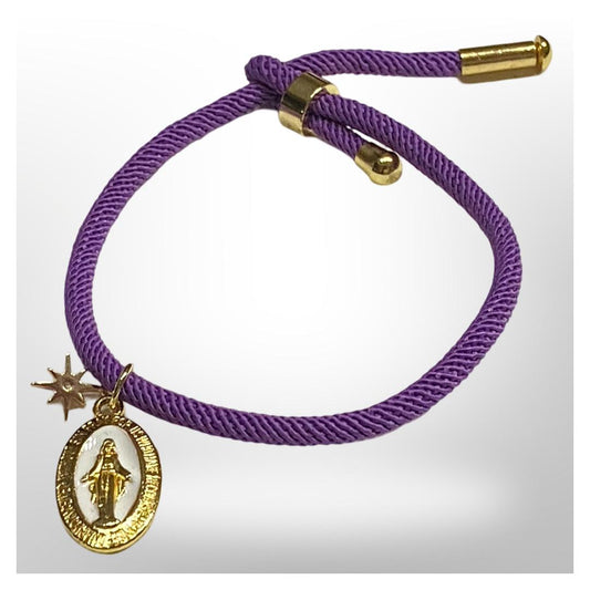 Pulsera Lila Ajustable -  Virgen de los Rayos y Punto de Luz