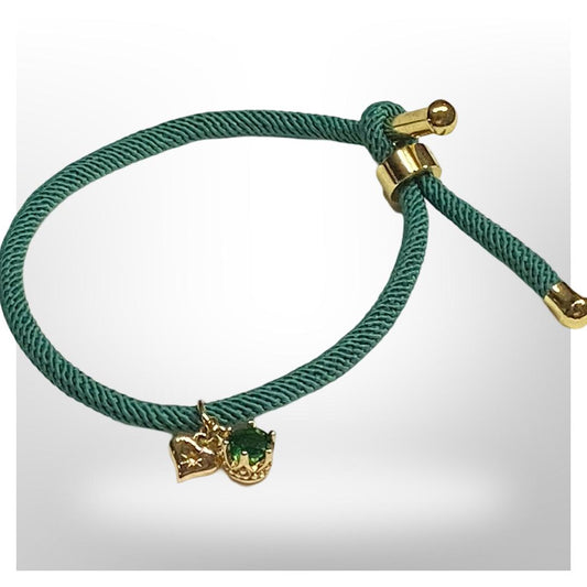 Pulsera Verde Ajustable -  Corazón y Punto de Luz