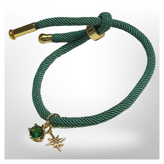 Pulsera Verde Ajustable -  Circonita Verde y Punto de Luz
