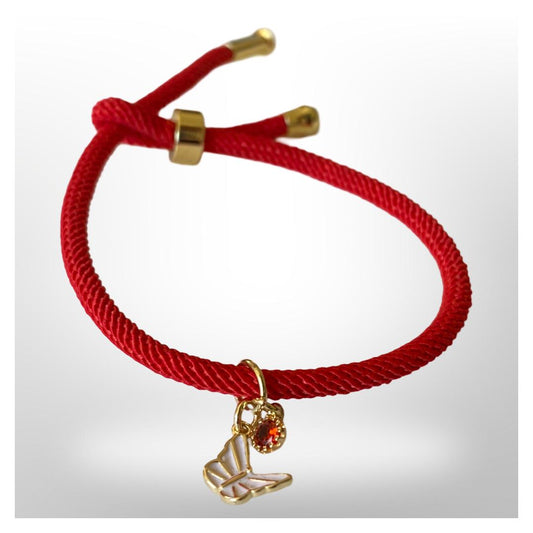 Pulsera Roja Ajustable -  Mariposa y punto de luz