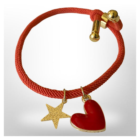Pulsera Coral Ajustable -  Estrella y corazón